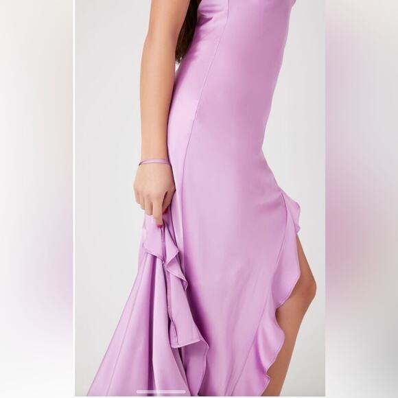 Lavender Satin Flounce-Hem Maxi Dress size XS NEW wedding guest dress - Picture 7 of 10